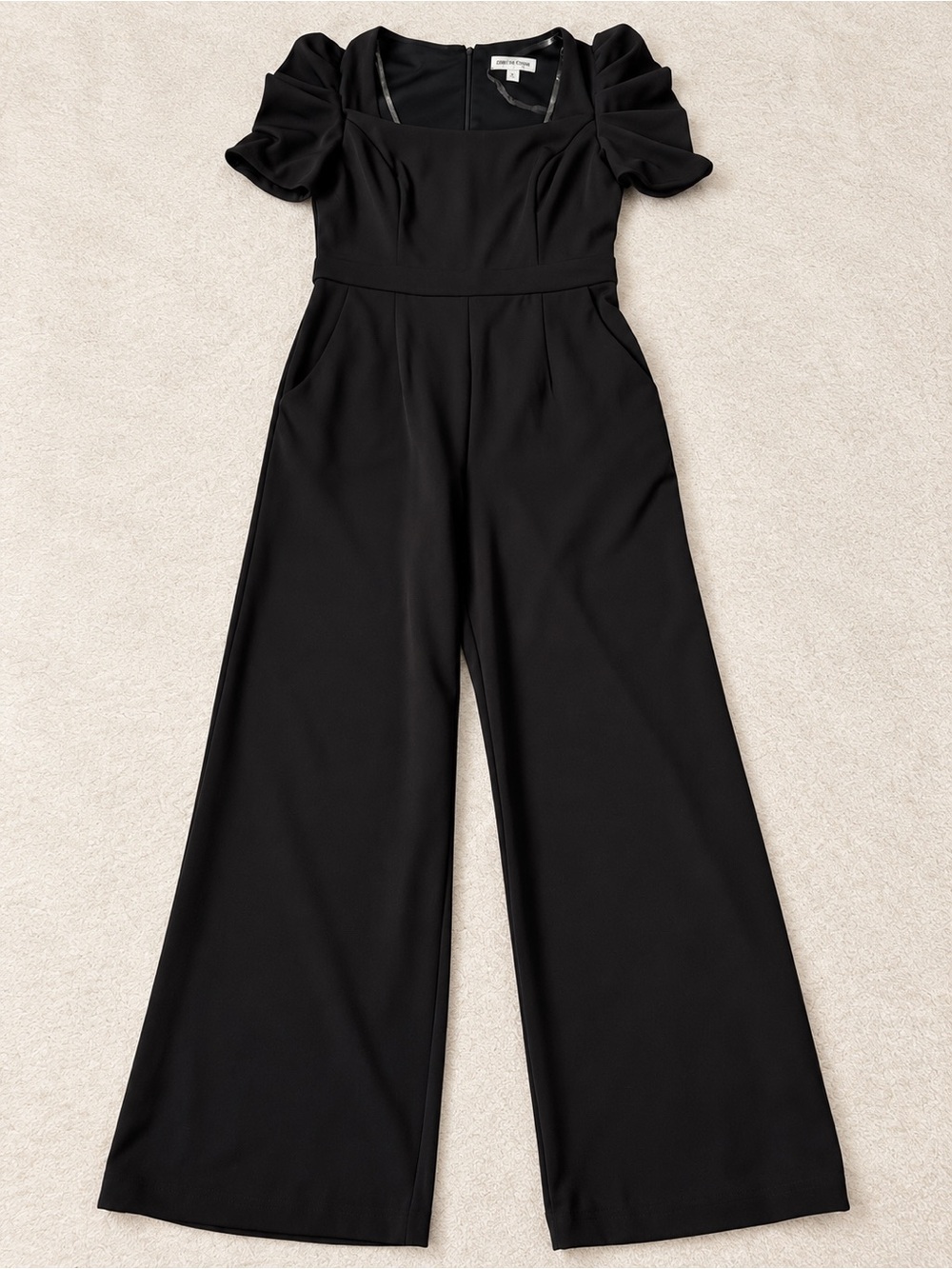 Black Puff-Sleeve Wide-Leg Jumpsuit